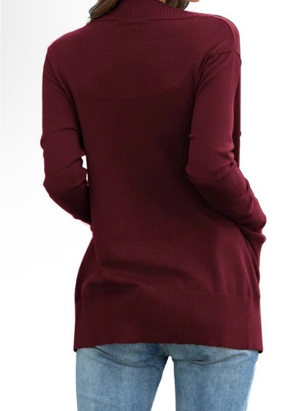 Women's Open-Front Maroon Cardigan Sweater - Picture 4 of 6